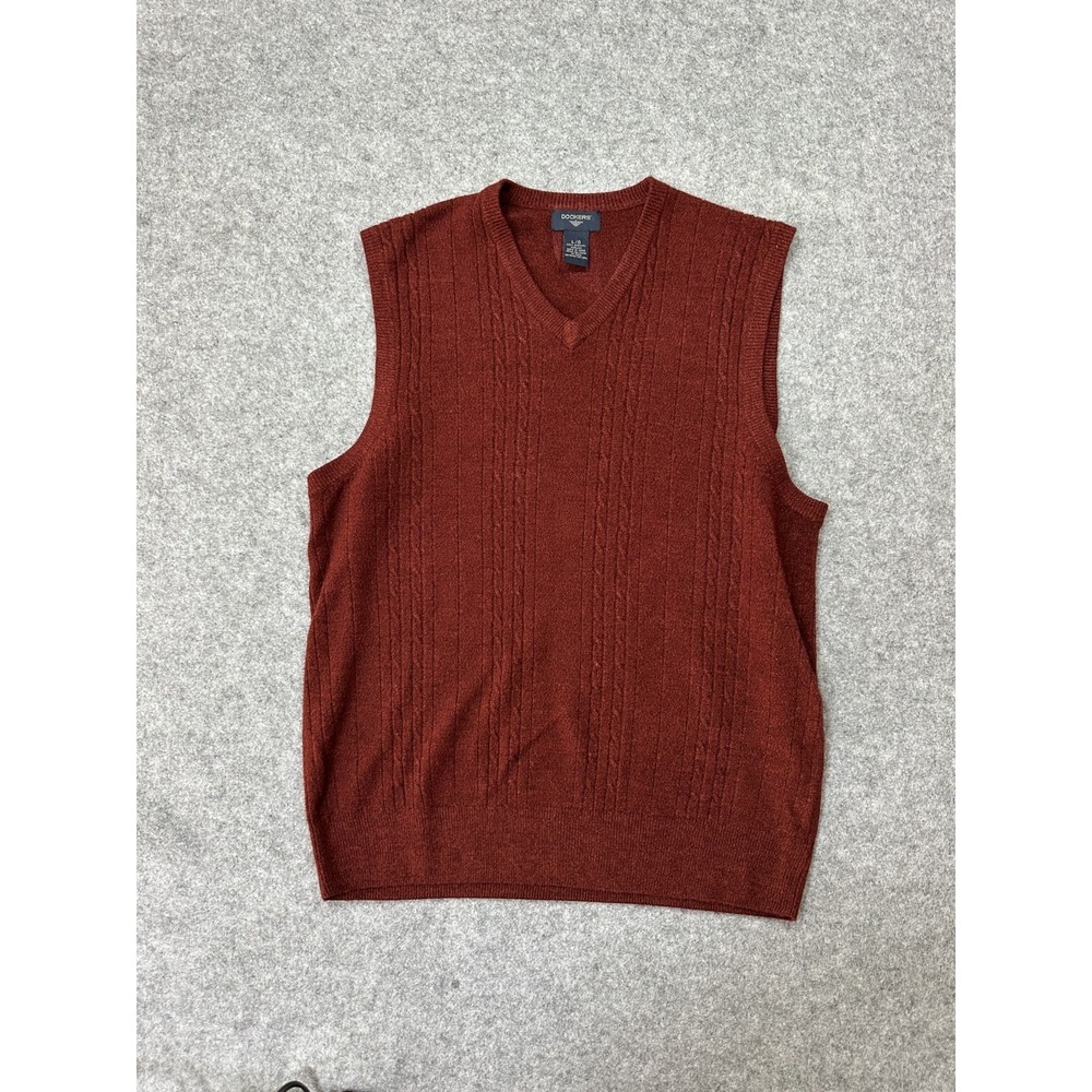 Dockers Sweater Vest Mens L Maroon Cable Knit V Neck Acrylic Winter